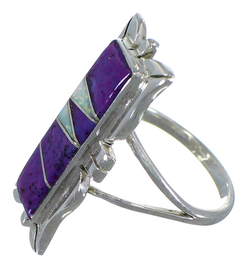 Magenta Turquoise And Opal Inlay Silver Ring Size 8-1/4 AX53879